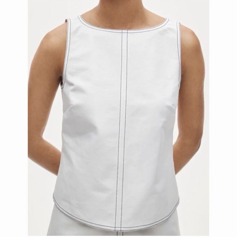 NWT J.Crew Shell Top Tank Contrast-stitch Cotton Poplin Women 4 White $98 CV049